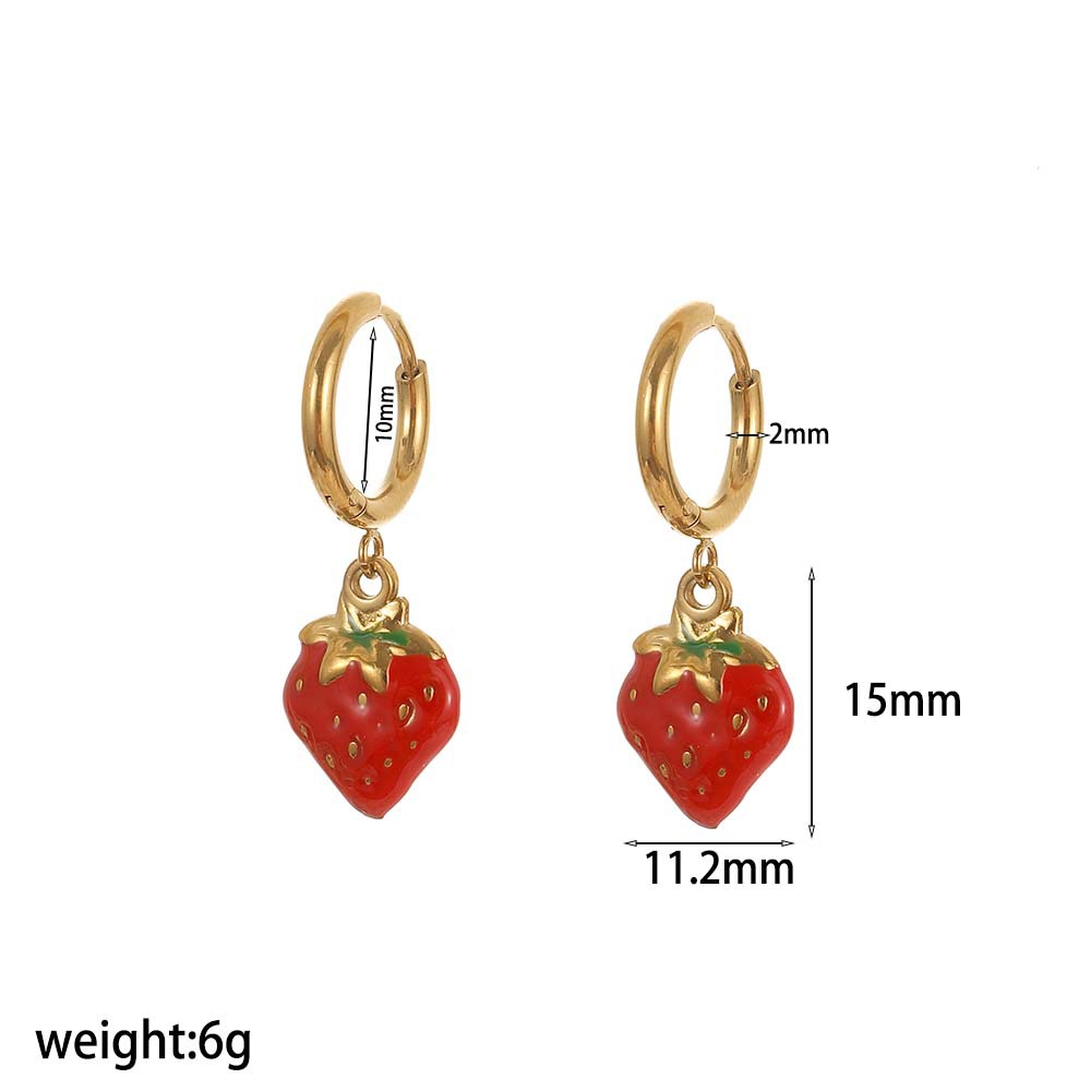 Sweet Strawberry Stainless Steel Gold Color Earring Sets