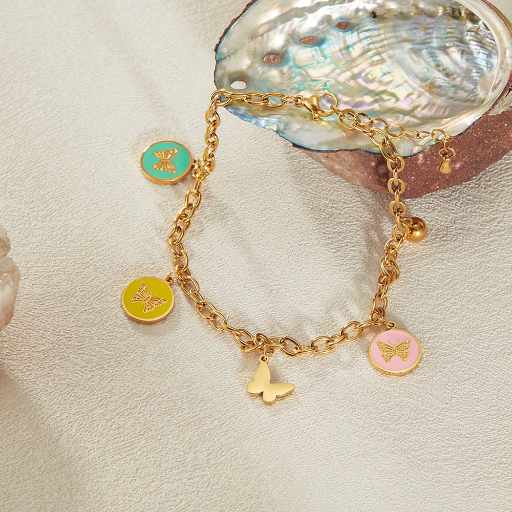 Fußkettchen mit Schmetterlings-Motiv aus Edelstahl in Goldfarbe h5Bild4