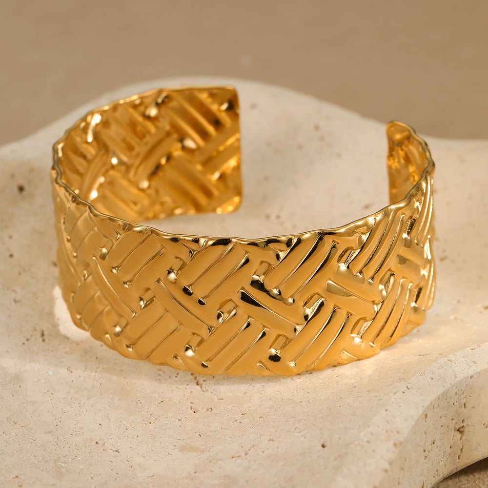 1 Piece Luxurious Series Elegant Strip Stainless Steel Gold Color Women's Bangles h5Picture4