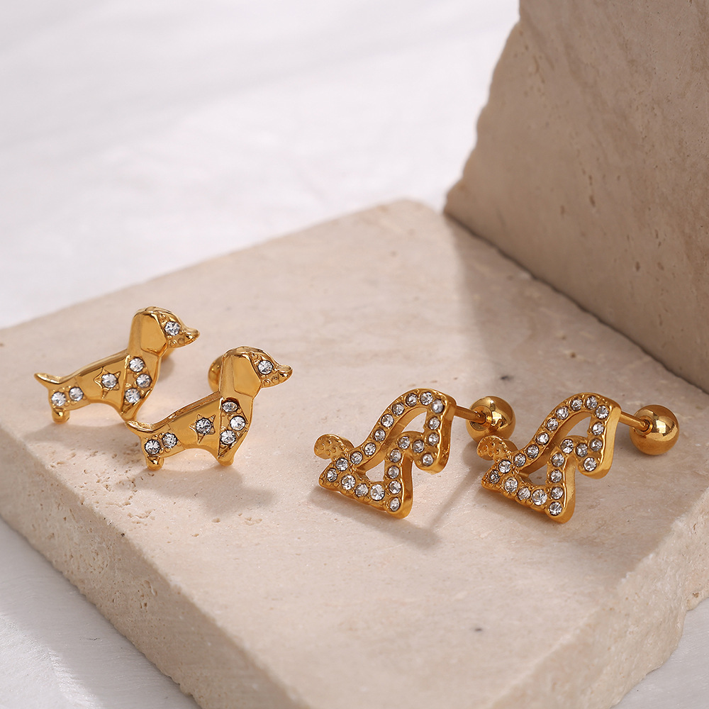 Cute Animal Stainless Steel Gold Color Piercing Earrings h5Picture3