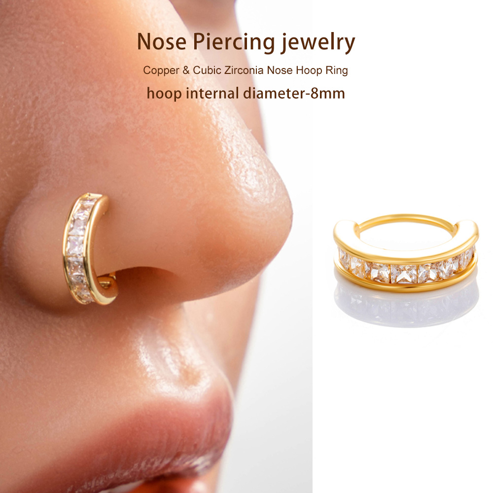 1 Piece Rectangular Copper Gold Color Zircon Women's Nose Stud Picture5