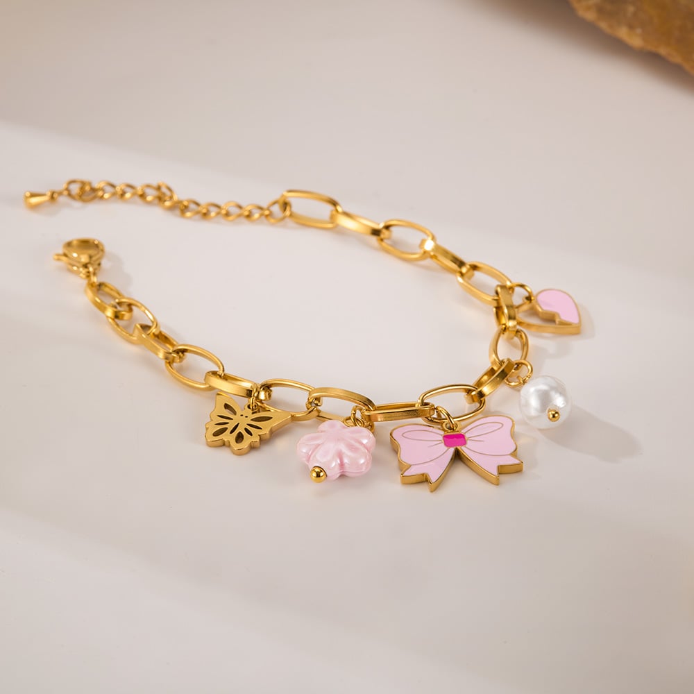 Charm-Armbänder aus Edelstahl mit Schleife und goldfarbenem Knoten h5Bild4