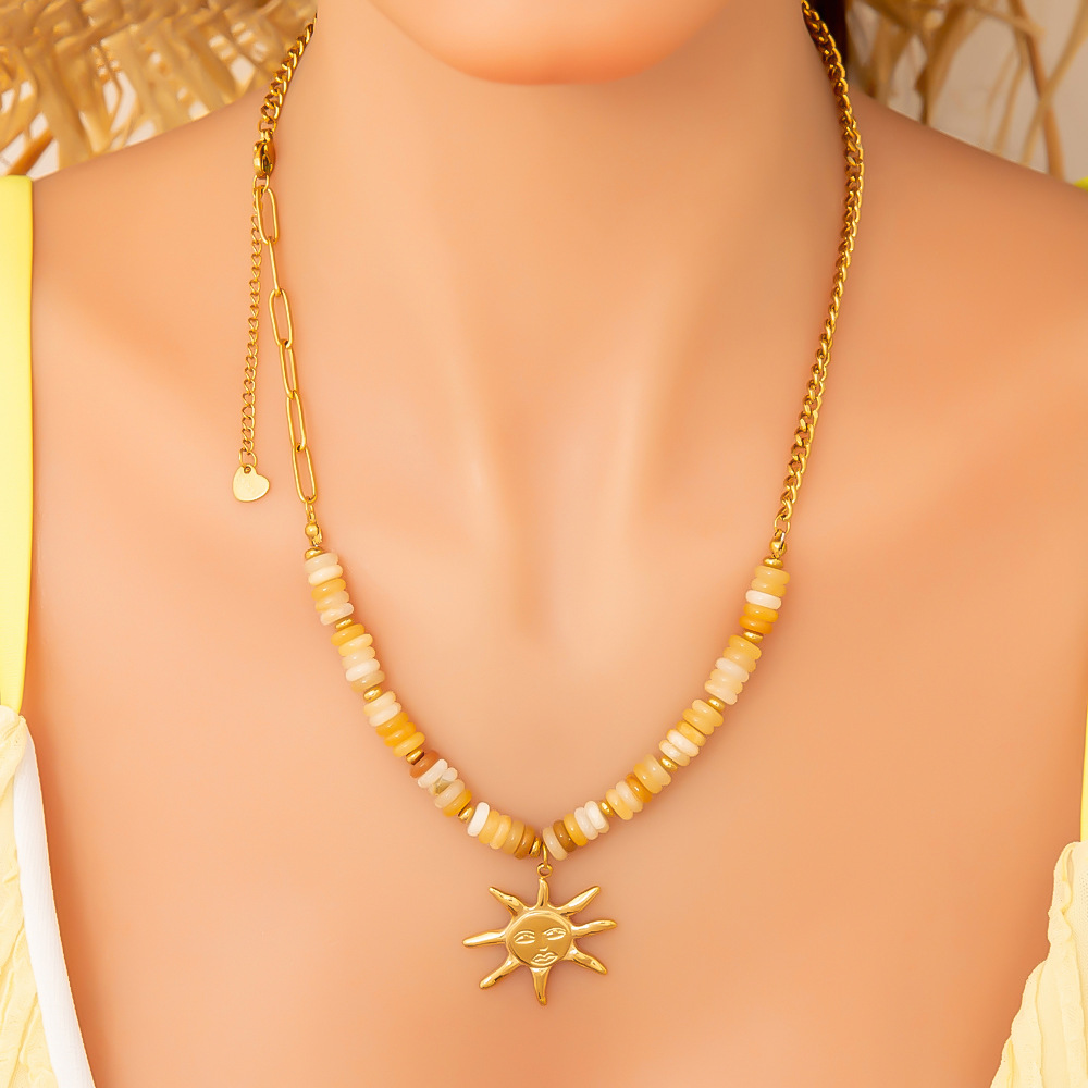 Leichte, luxuriöse, schlichte Damen-Halskette aus Naturstein aus Edelstahl h5Bild5