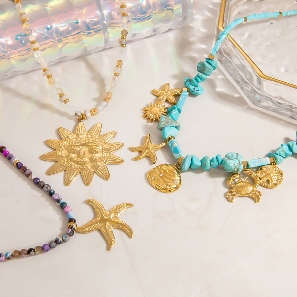 Designable Sun Stainless Steel Gold Color Natural Stone Women's Beaded Necklaces h5Picture3