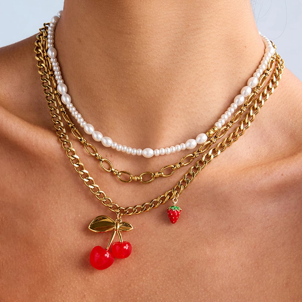 Sweet Cherry Stainless Steel  Gold Color  Pendant Necklaces h5Picture5