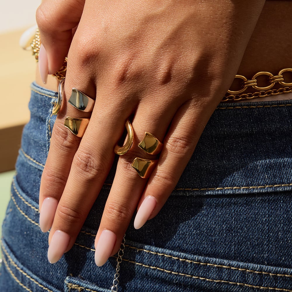 Simple Geometric Stainless Steel Gold Color Minimalist Rings Picture3