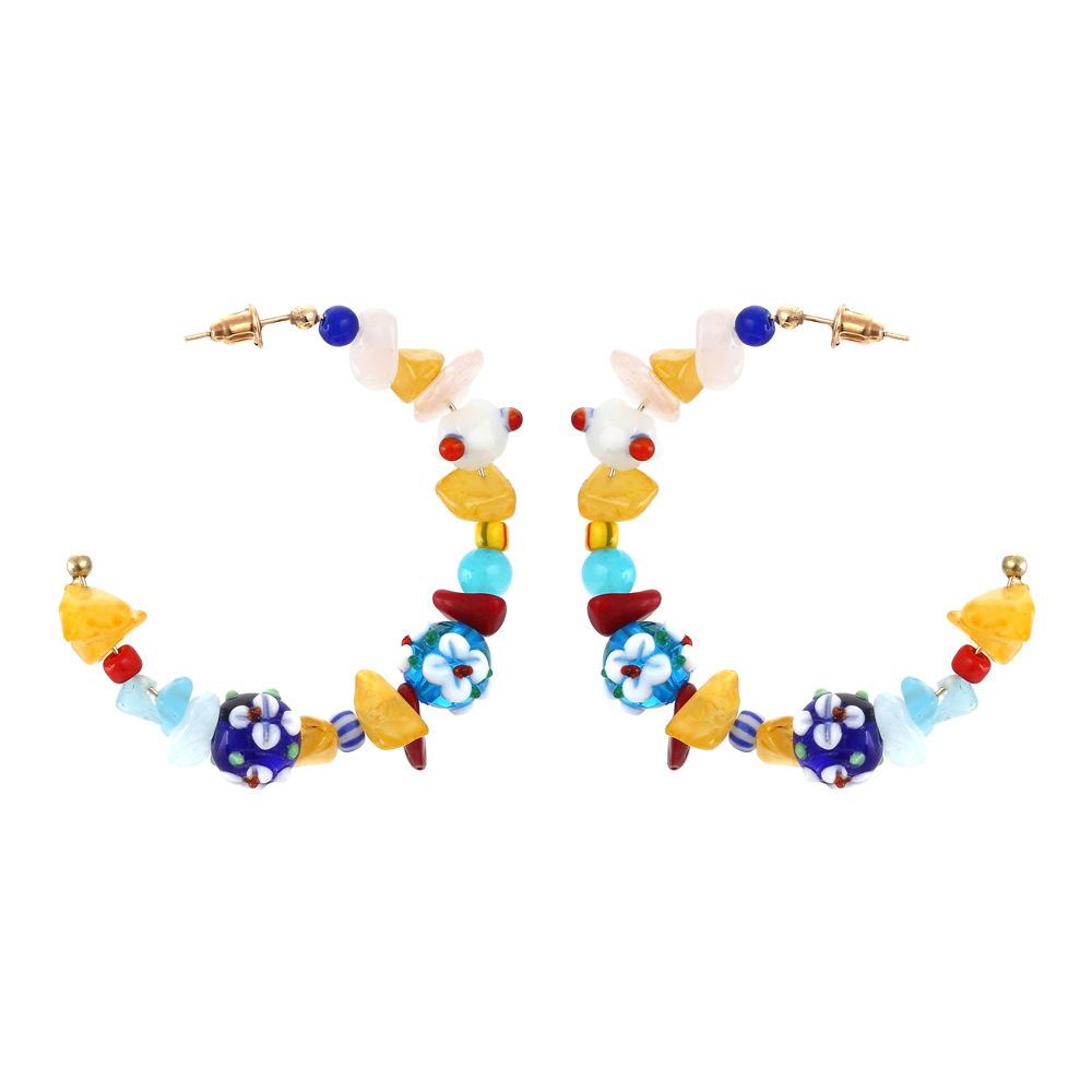 Sweet Flower Glass Beads Hoop Earrings Picture2