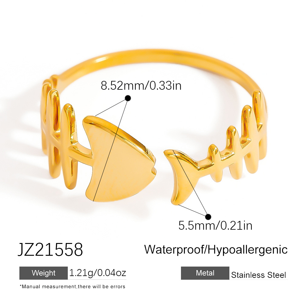 en fish bone stainless steel women's ring h5Picture2
