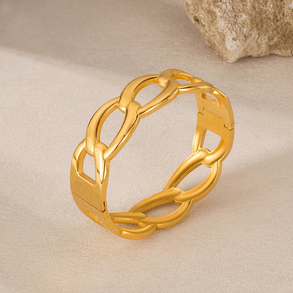 1 Stück Simple Series Tägliche geometrische Edelstahl Goldfarbene Damenarmreifen h5Bild3