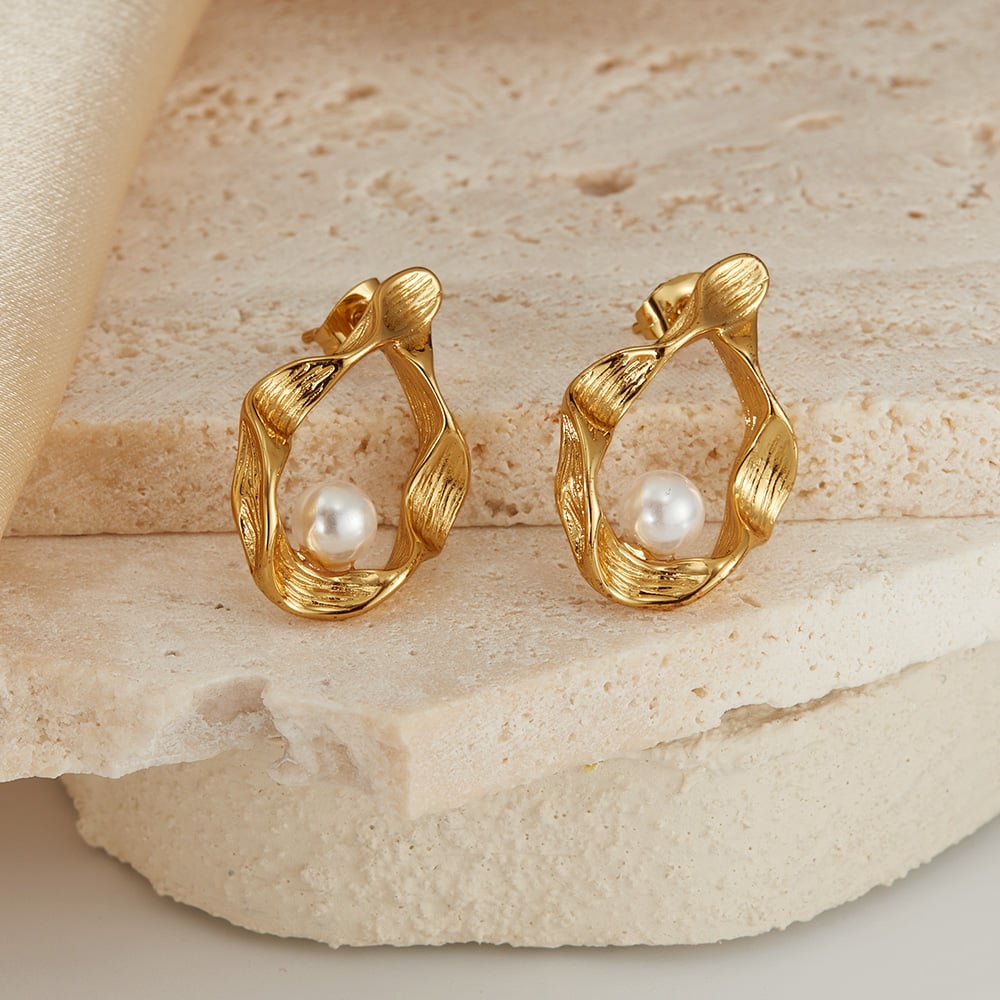 1 çift basit seri gk geometrik paslanmaz çelik altın rengi kadın küpe h5Resim5