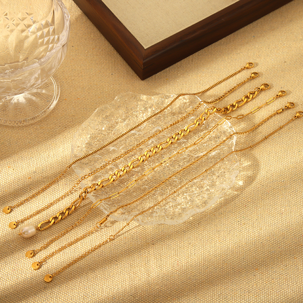 1 Pair Simple Series Daily Geometric Stainless Steel   Gold Color  Pearl Anklets h5Picture3