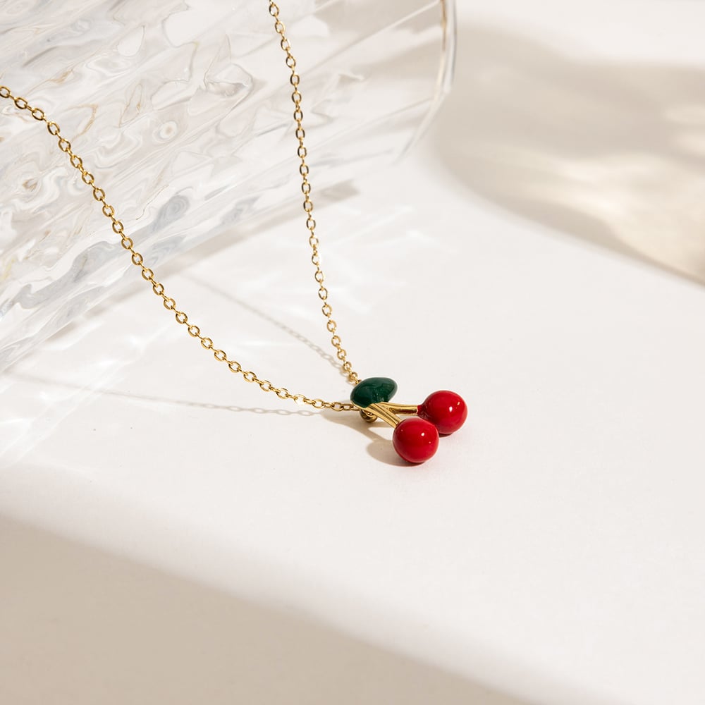 Cute Cherry Stainless Steel Gold Color Pendant Necklaces h5Picture6