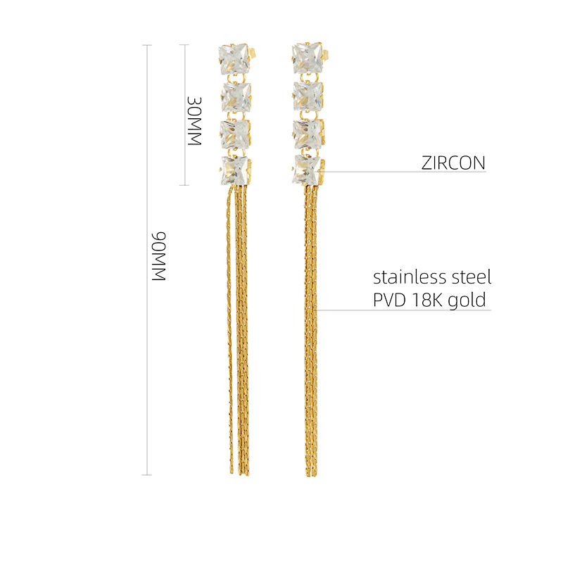 Tassel Stainless Steel  Gold Color Dangle Earrings h5Picture2
