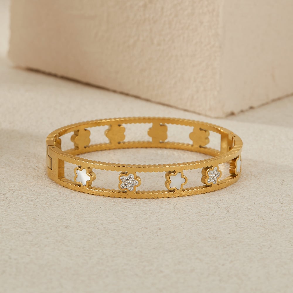 Retro Blume Edelstahl Gold Farbe Armreifen h5Bild4