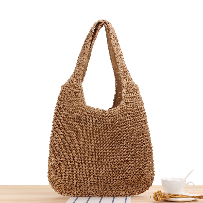 Solid Color Woven Shoulder Bags