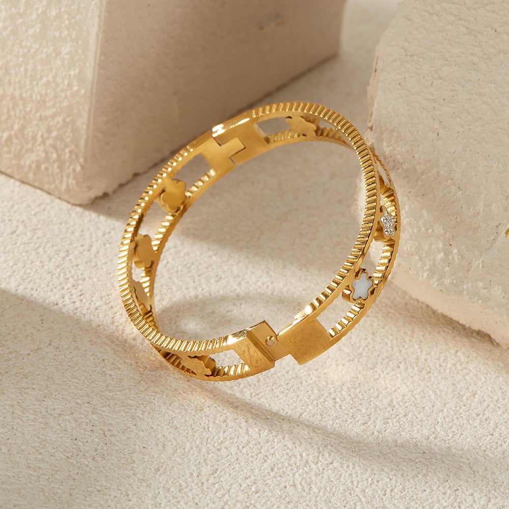 Retro Blume Edelstahl Gold Farbe Armreifen h5Bild5