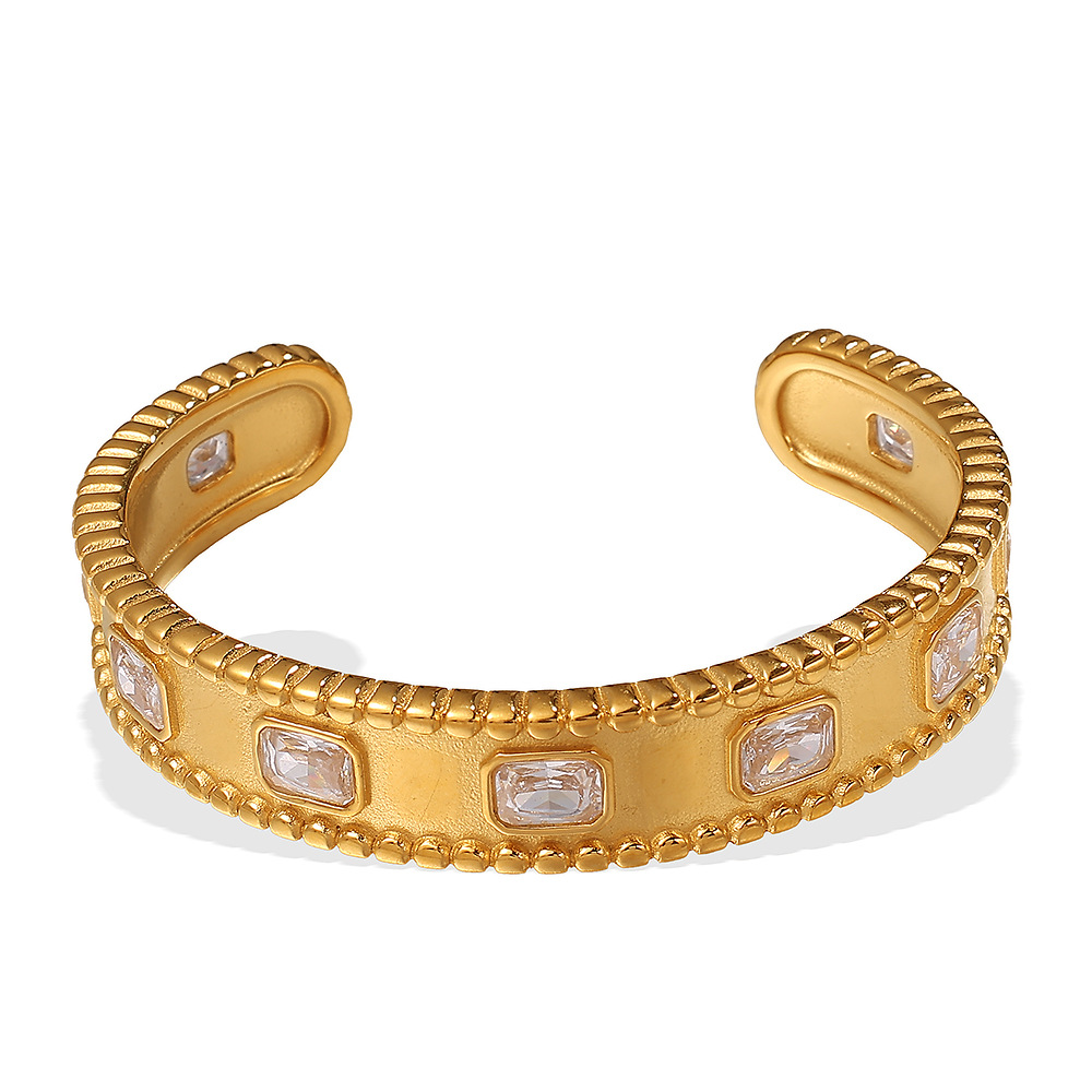 1 Piece Stainless Steel Gold Color Zircon Cuff Bracelet Picture4