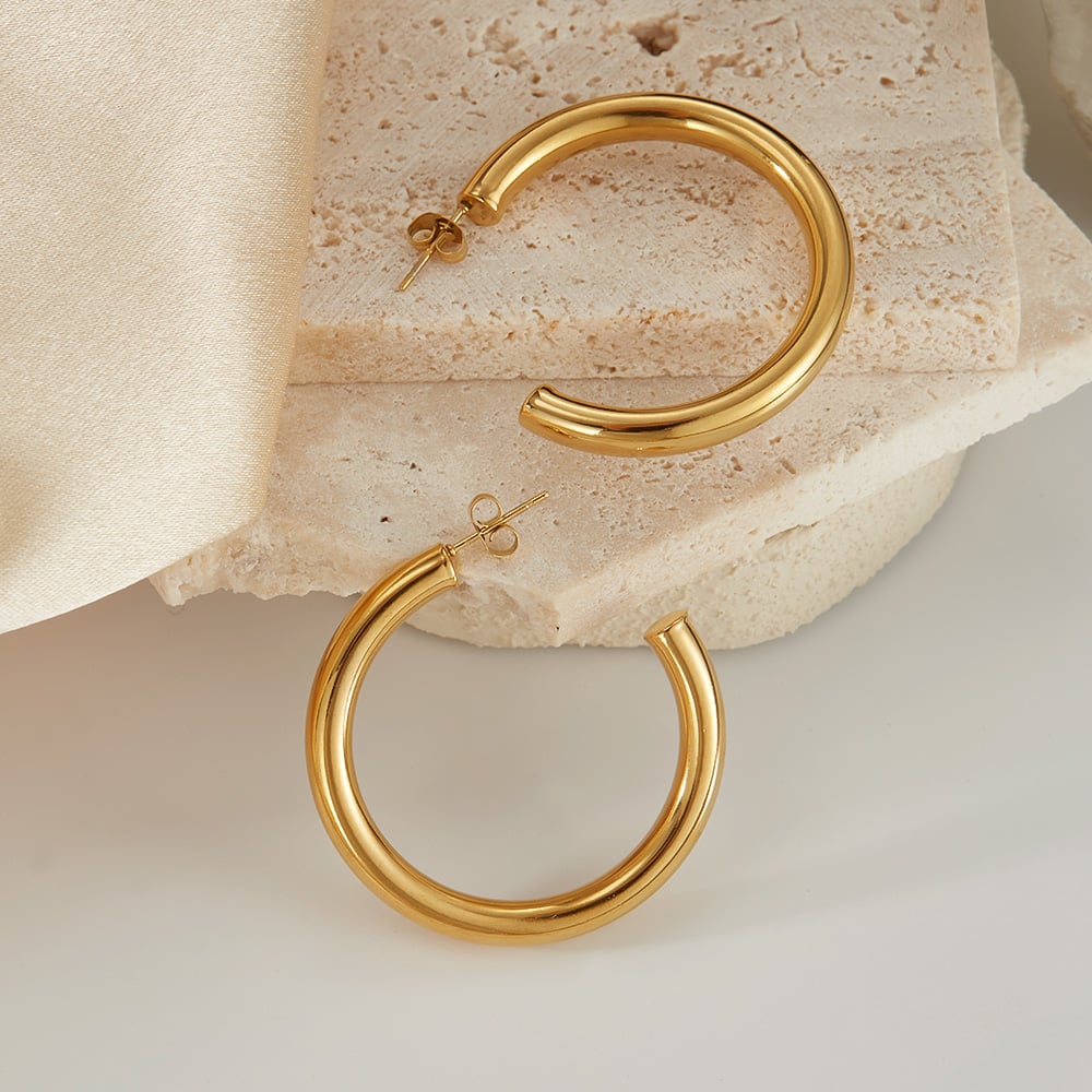 1 çift basit seri gk geometrik paslanmaz çelik altın rengi kadın küpe h5Resim7