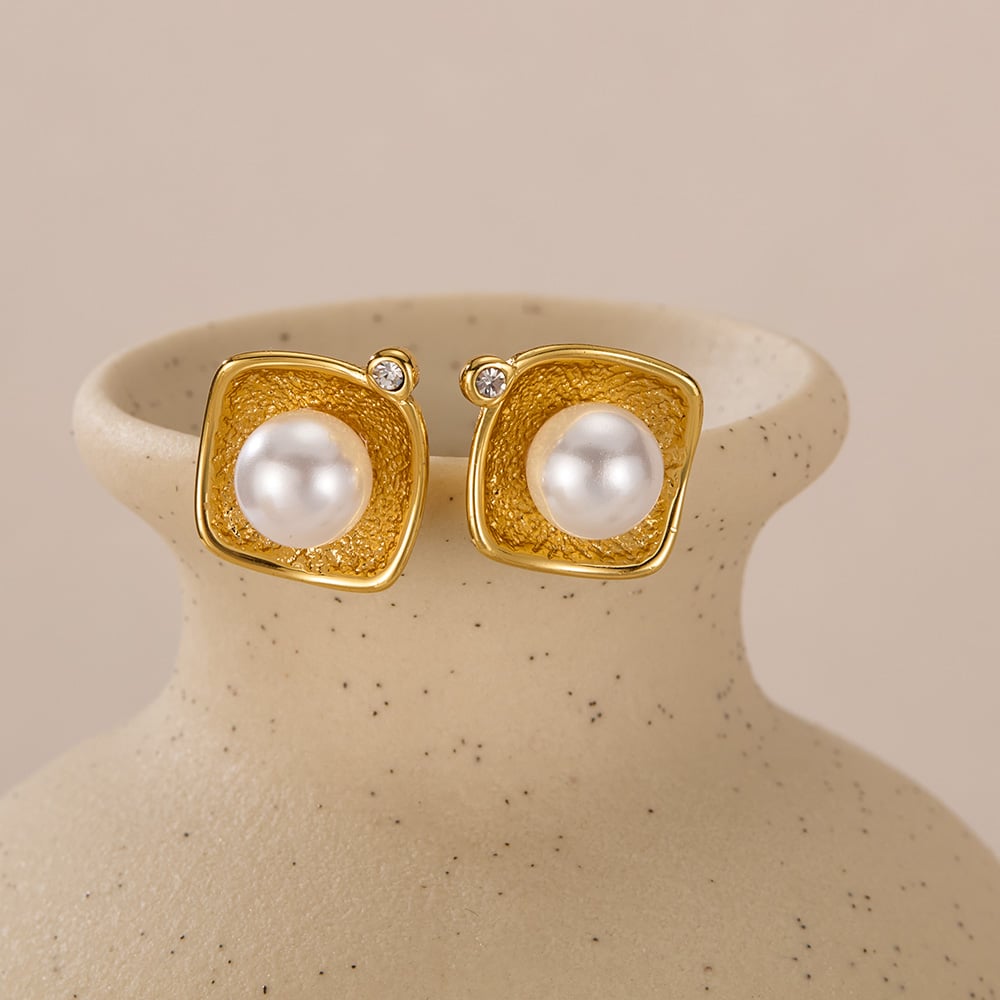 1 Paar Simple Series Tägliche geometrische Edelstahl Goldfarbene Damen-Ohrstecker h5Bild4