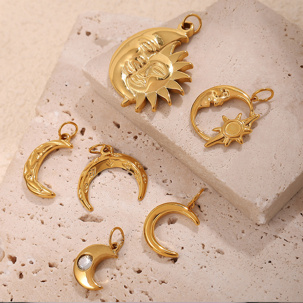 Retro Sun&Moon Stainless Steel Gold Color Pendants h5Picture3