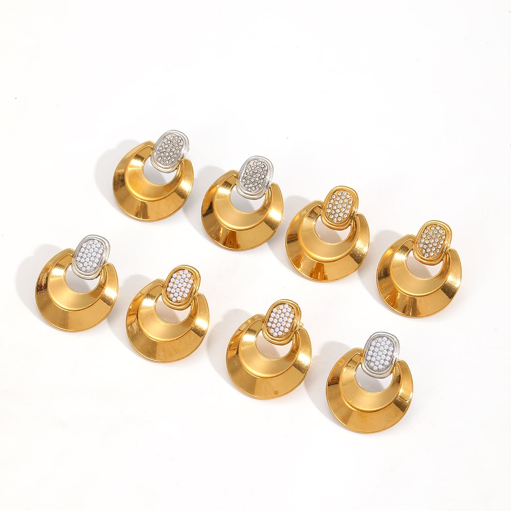 Retro Geometric Stainless Steel Gold Color Stud Earrings Picture5