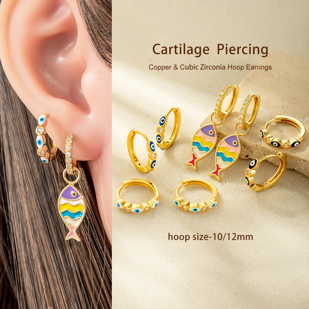 1 Piece Fish Copper Gold Color Hoop Earrings h5Picture3