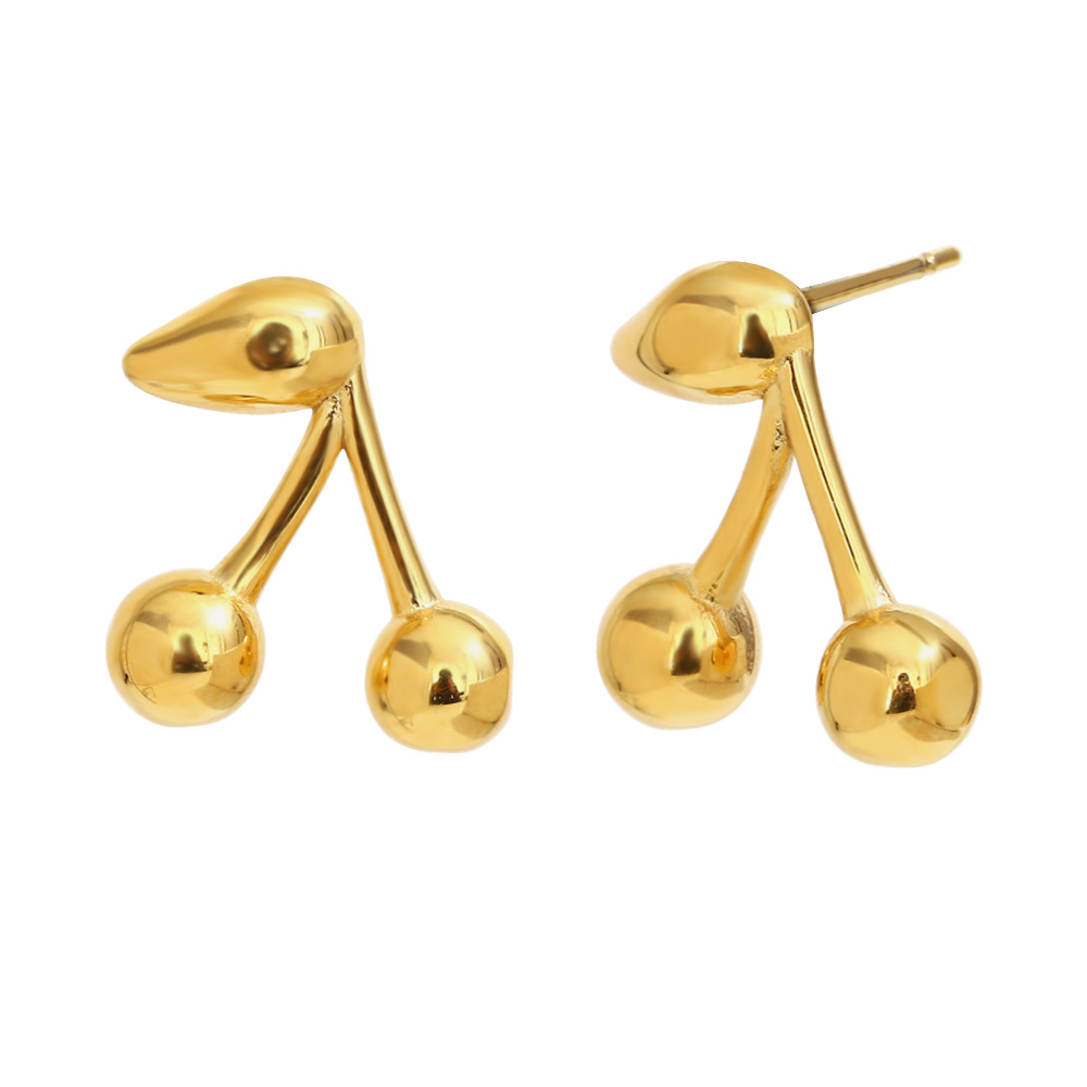 Simple Elegant Cherry Themed Gold Stainless Steel Women's Necklaces 