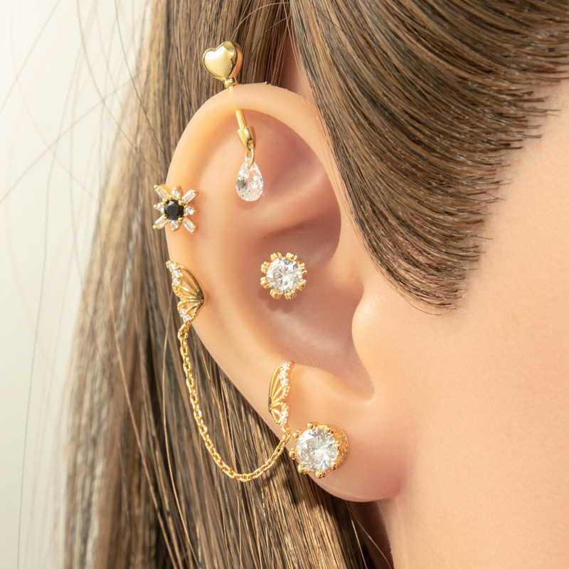 1 Piece Simple Series Simple Heart Copper   Gold Color  Zircon Women's Piercings Earrings Picture4
