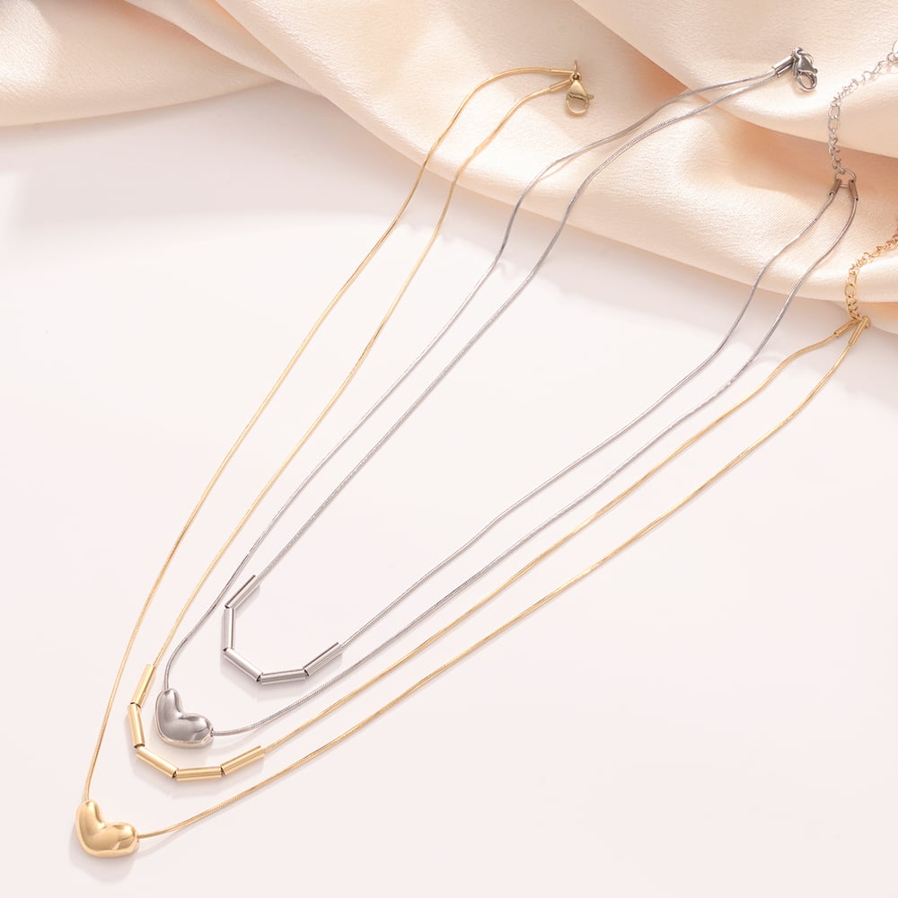 MInimalist Heart Stainless Steel Gold Color Women's Layered Necklaces h5Picture3