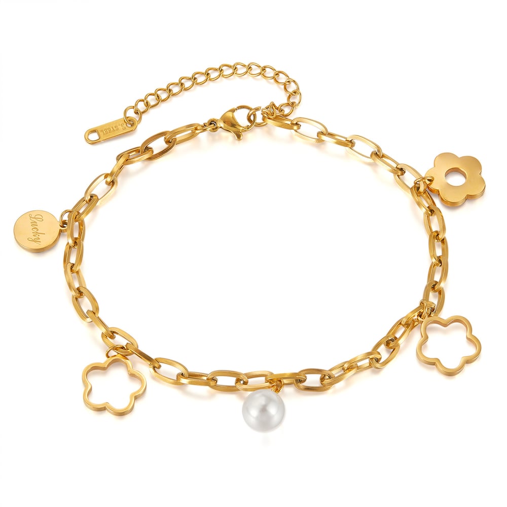 Fußkettchen aus Edelstahl mit Blumen in Goldfarbe