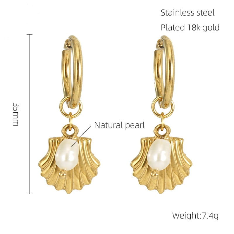 Stainless Steel Shell Gold Color Drop Earrings h5Picture2