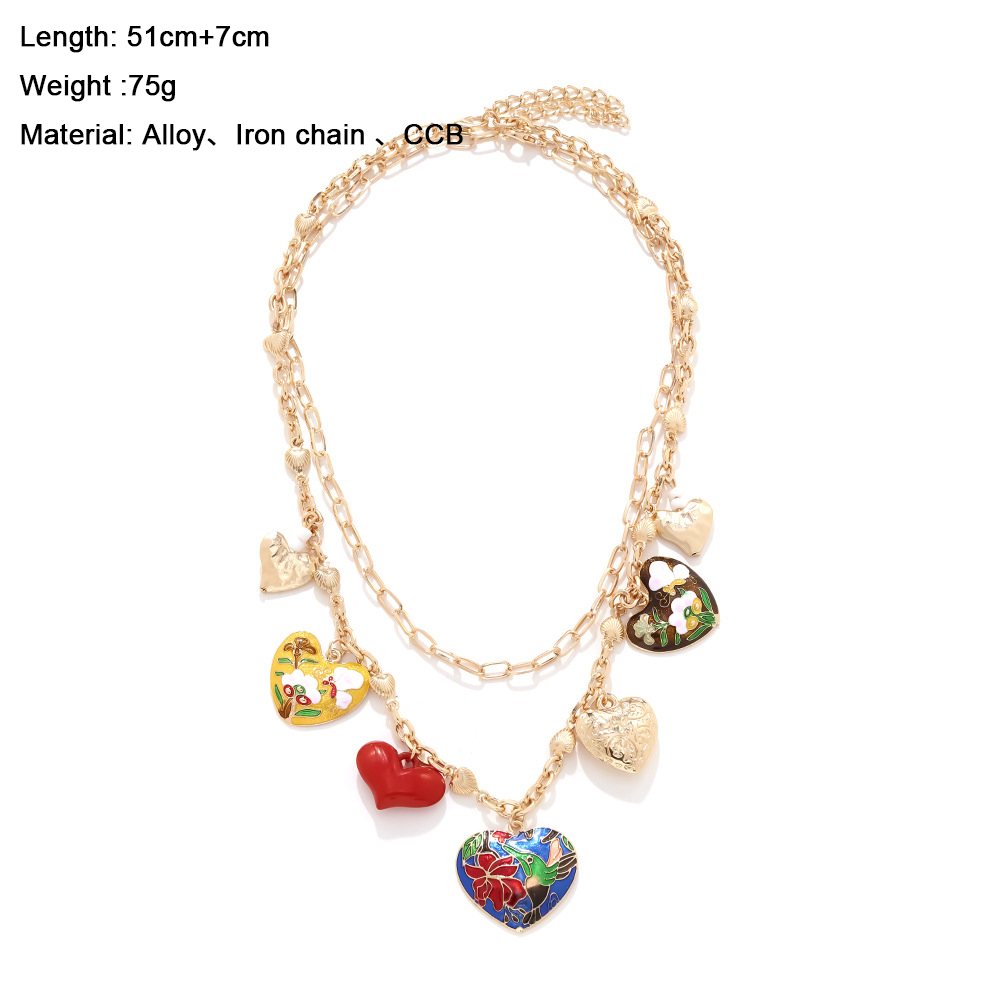 Retro Heart Alloy Layered Necklaces 