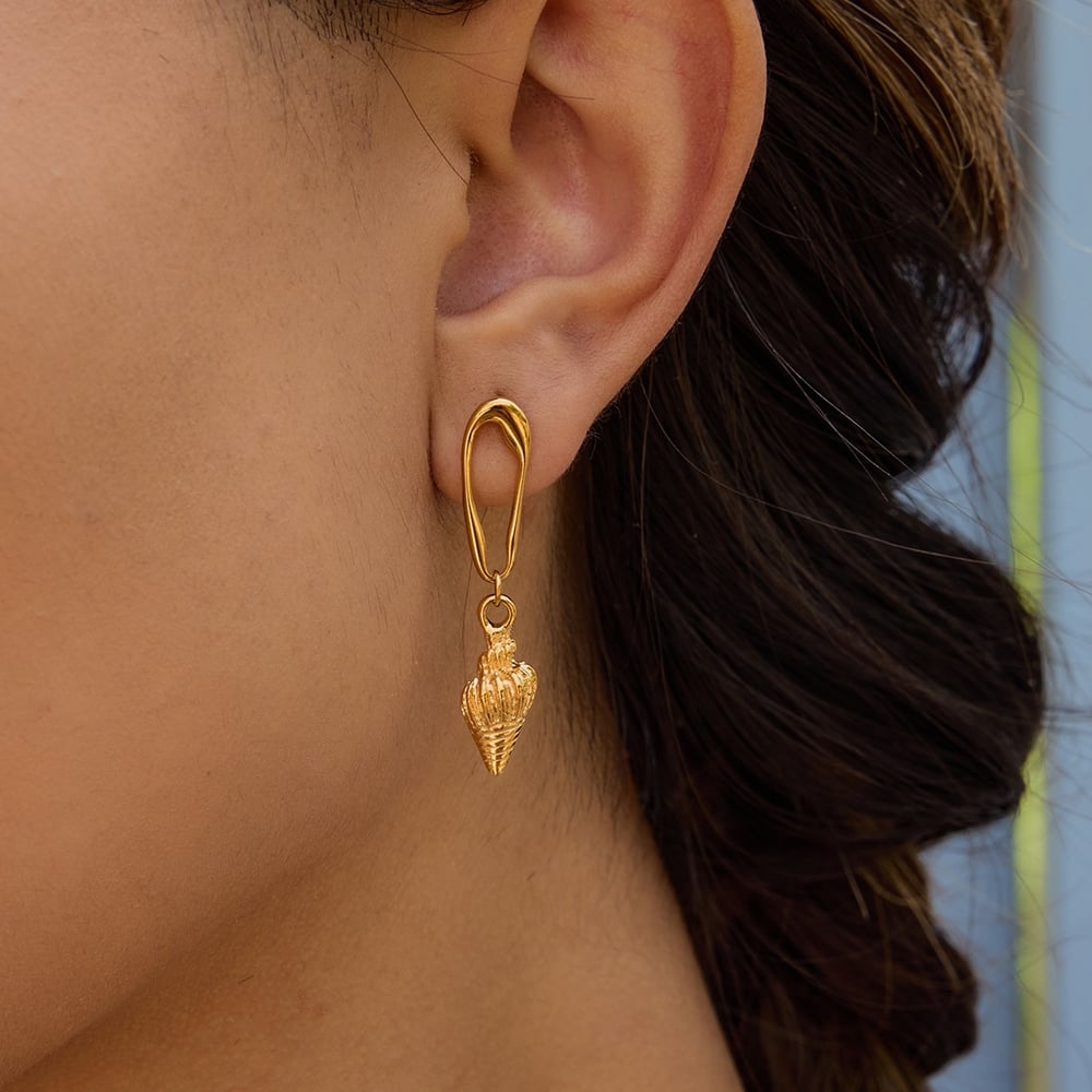 Whelk Stainless Steel Gold Color Drop Earrings Picture2