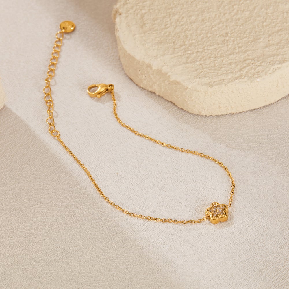 Blumen-Charm-Armbänder aus Edelstahl in Goldfarbe Bild4