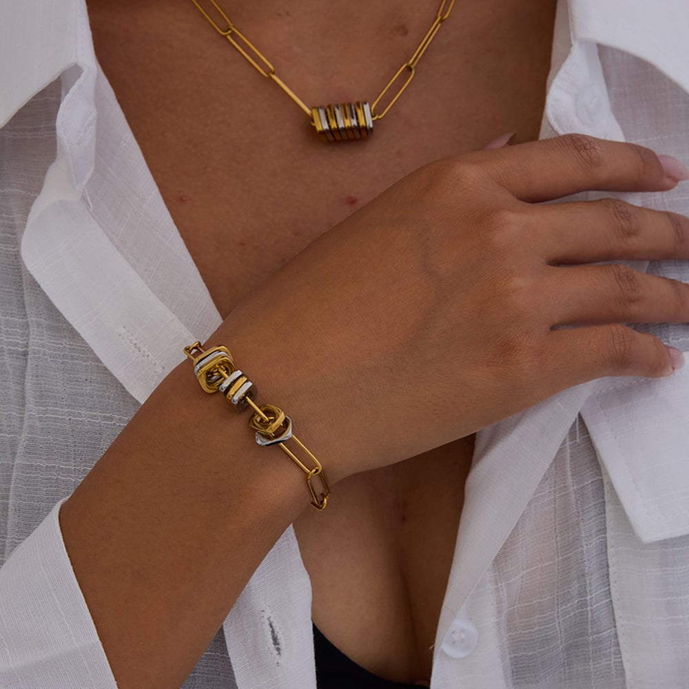 Simple Stainless Steel MIxed Color Charm Bracelet h5Picture2