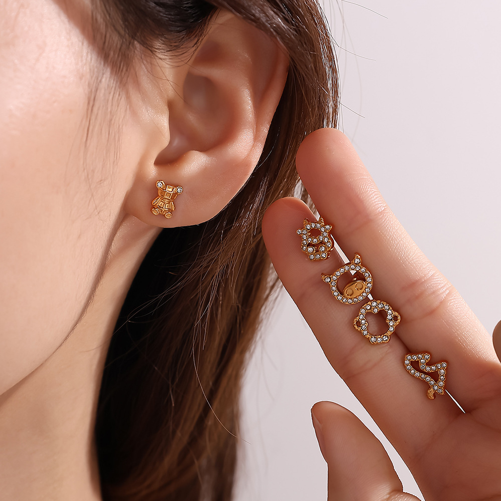 Cute Animal Stainless Steel Gold Color Piercing Earrings h5Picture4