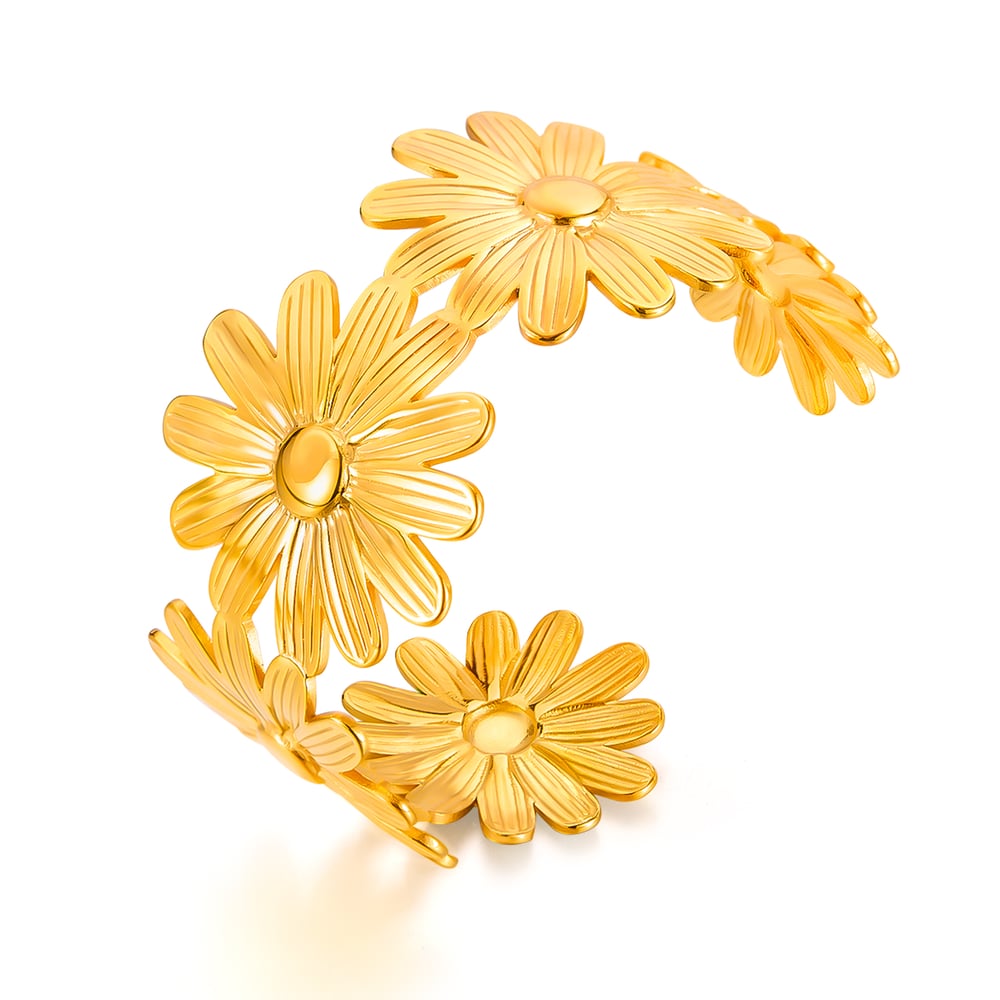 1 Stück Simple Series Retro Flower Edelstahl Goldfarben Damen Manschettenarmbänder