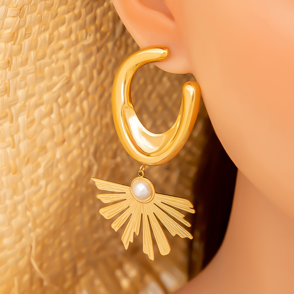 Flower Stainless Steel Gold Color Stud Earrings Picture5