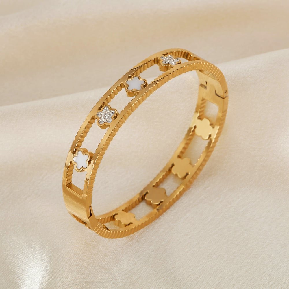 Retro Blume Edelstahl Gold Farbe Armreifen h5Bild3