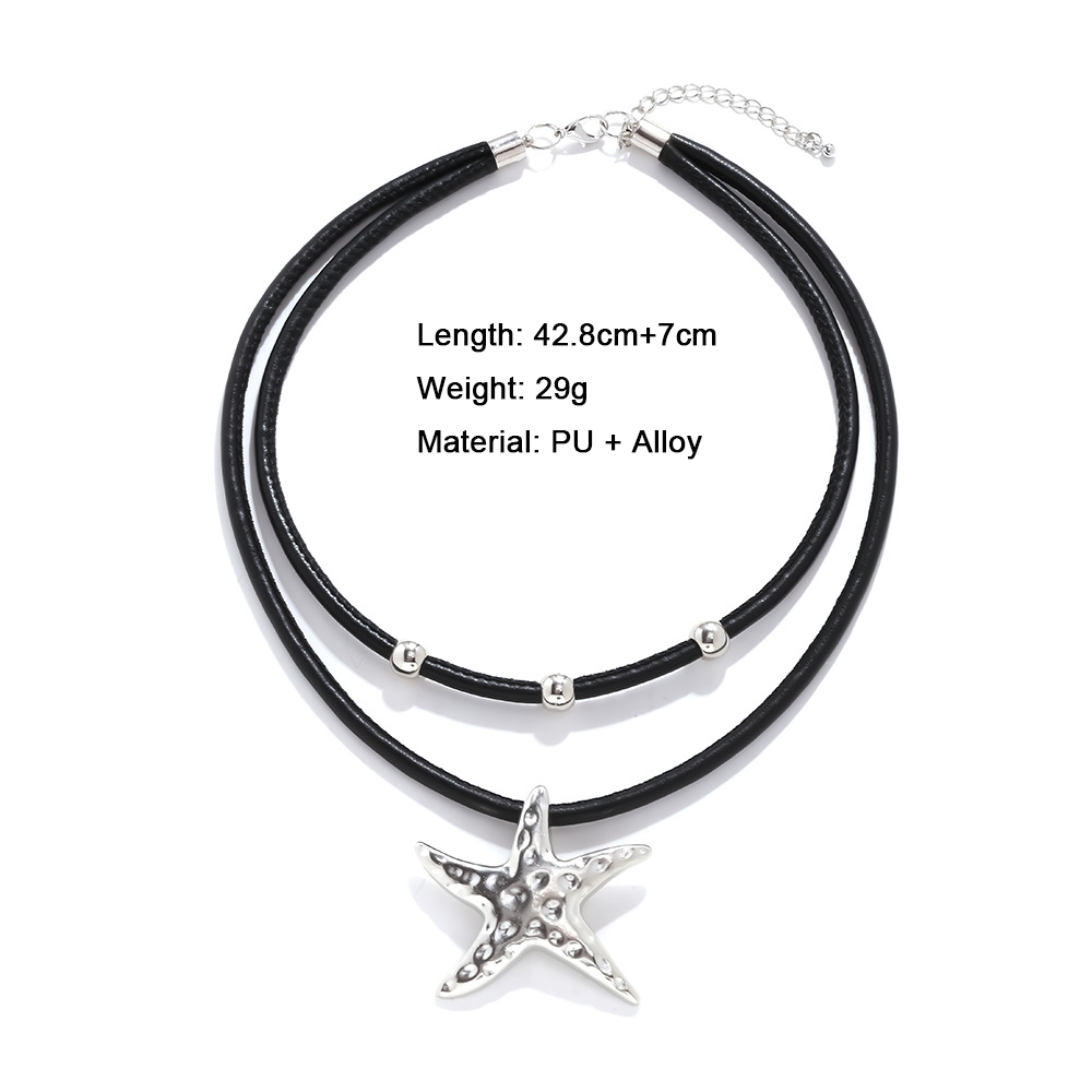 PU Rope Alloy Starfish Pendant Necklaces 