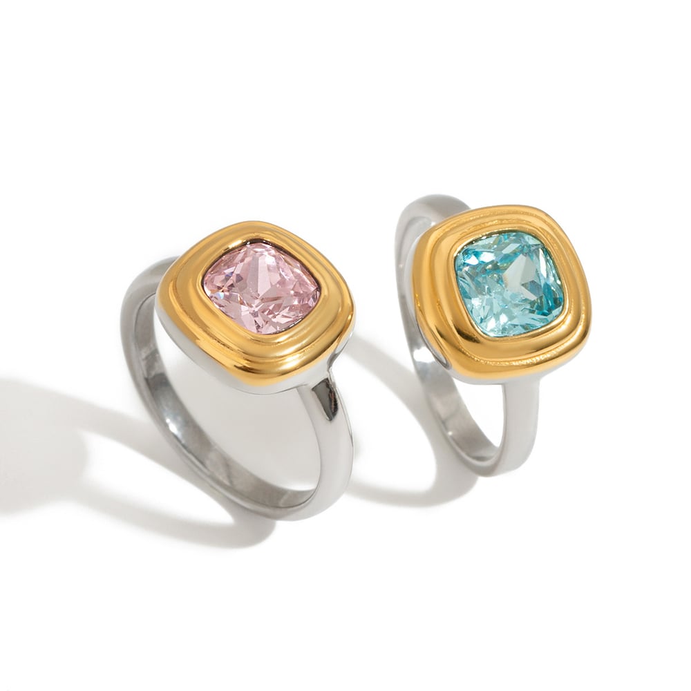 Simple Stainless Steel Gold Color Gemstone Rings h5Picture6