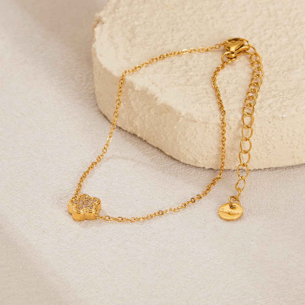 Blumen-Charm-Armbänder aus Edelstahl in Goldfarbe Bild3