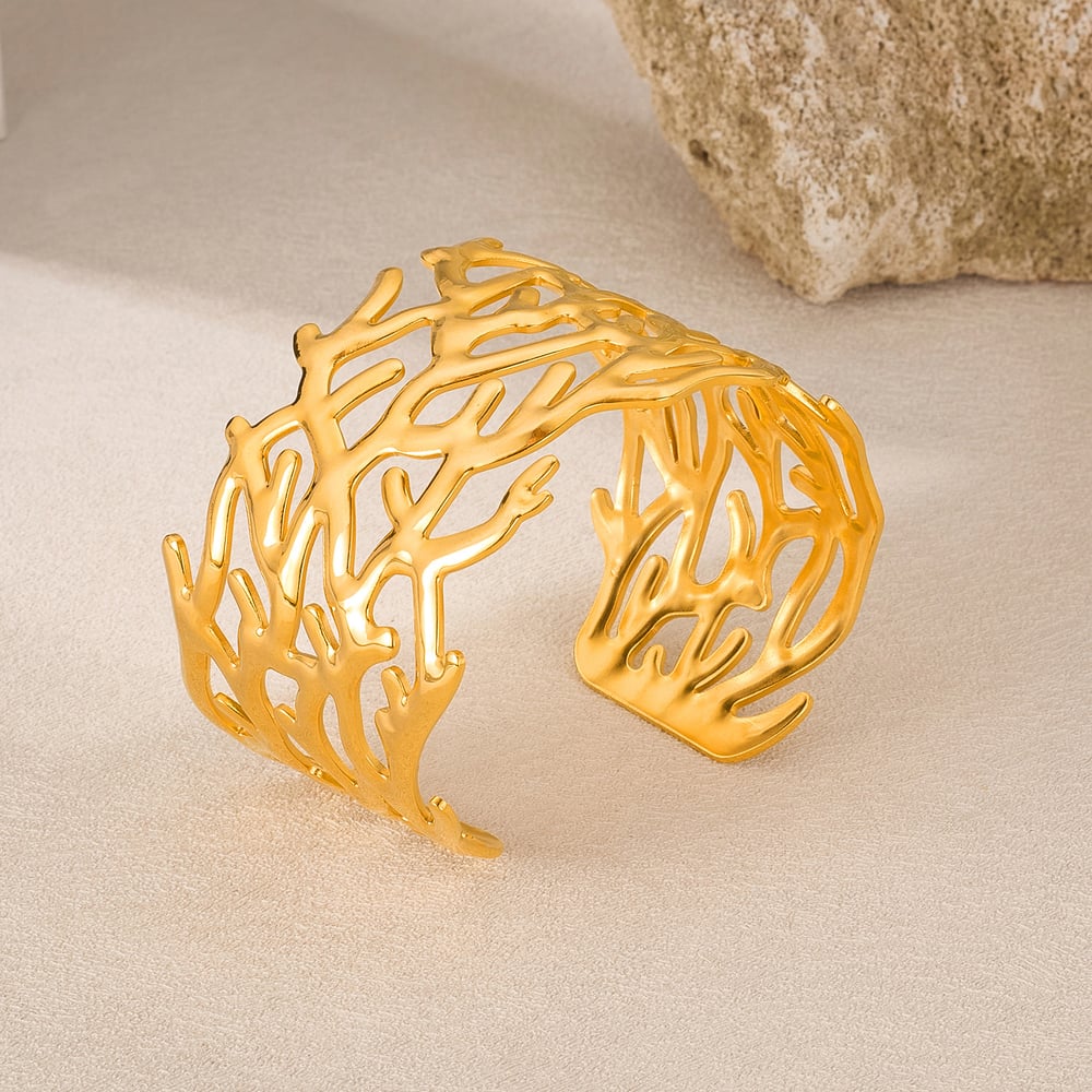 1 Stück Simple Series Daily Plant Edelstahl Goldfarben Damen Manschettenarmbänder h5Bild3