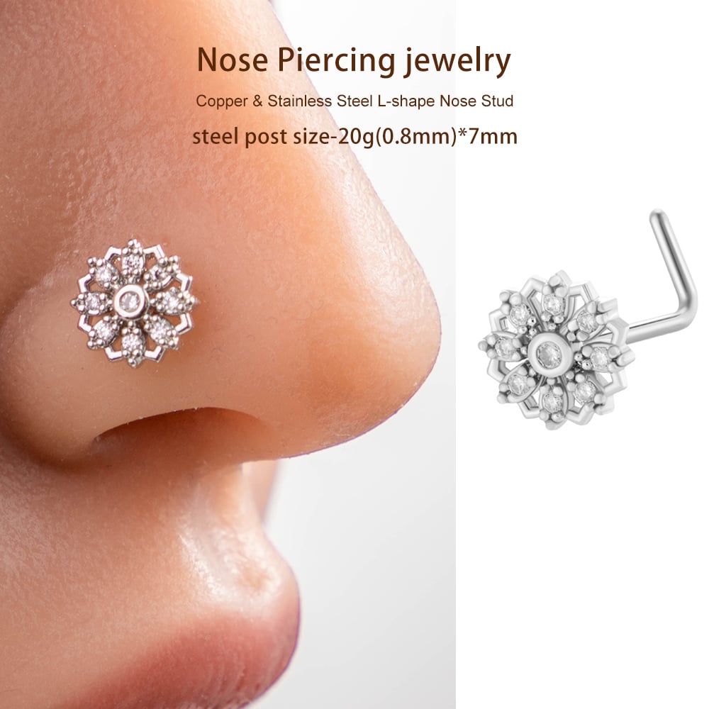 1 Piece Dazzling  Flower Copper Gold Color Zircon Women's Nose Stud Picture6
