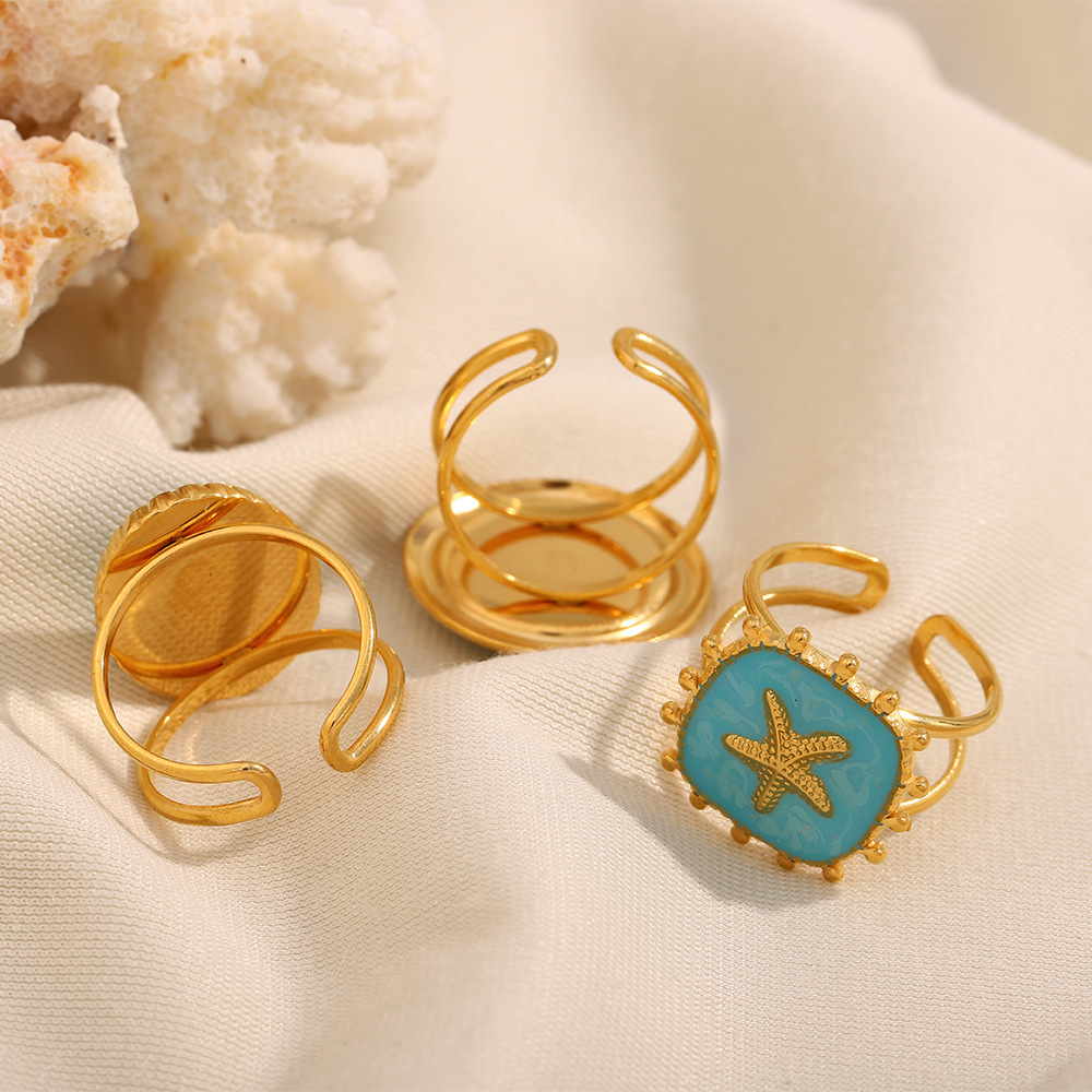 Luxury Style Retro Ocean Series Stainless Steel Women's Rings h5Picture5
