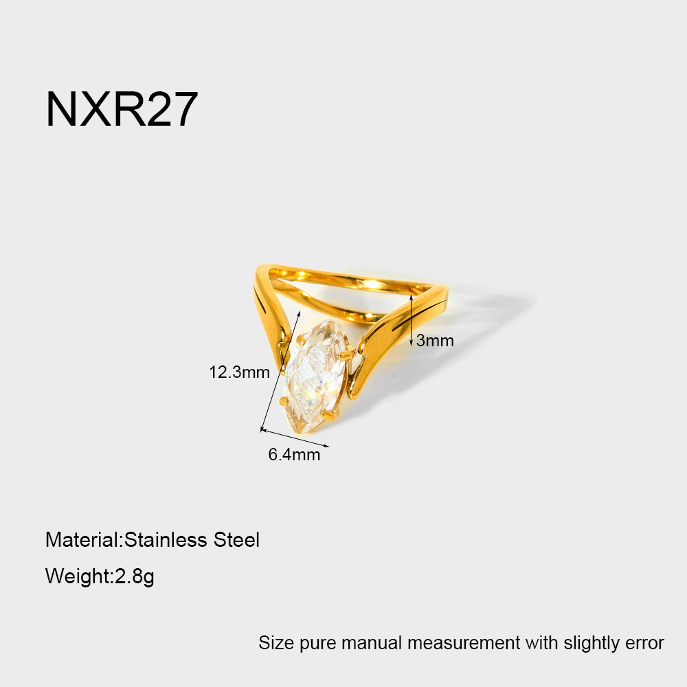 1 Pair Romantic Series Elegant Eye Stainless Steel   Gold Color  Zircon Statement Rings
