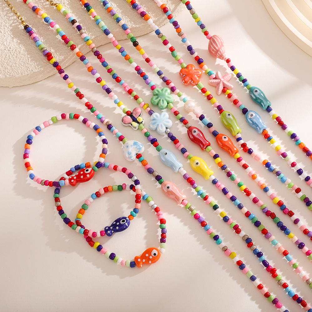 Cute Beads Glass Colorful Women's Beaded Necklaces h5Picture2