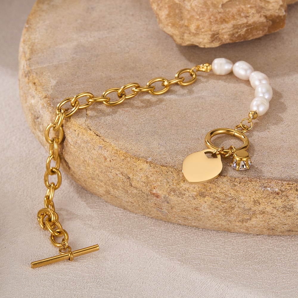 1 Paar Simple Series Simple Heart Edelstahl Goldfarben Damen Kettenarmbänder Bild4