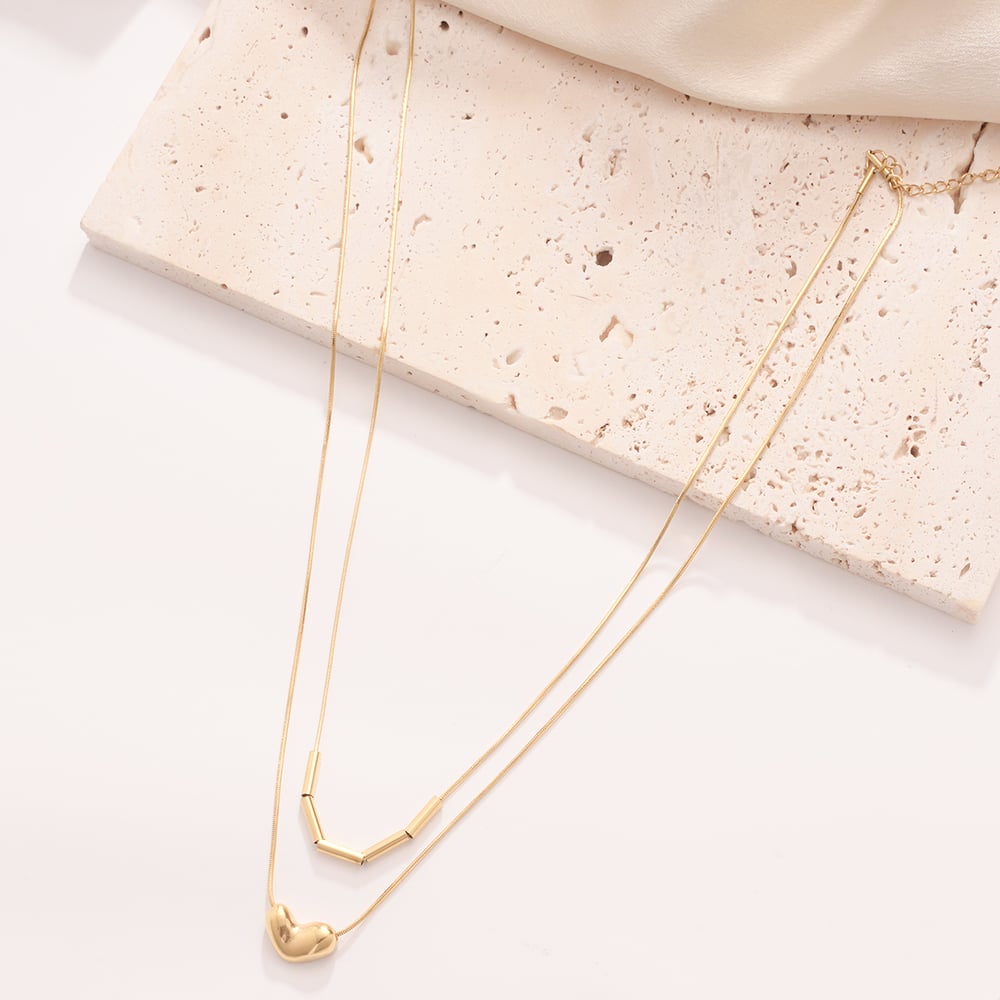 MInimalist Heart Stainless Steel Gold Color Women's Layered Necklaces h5Picture6