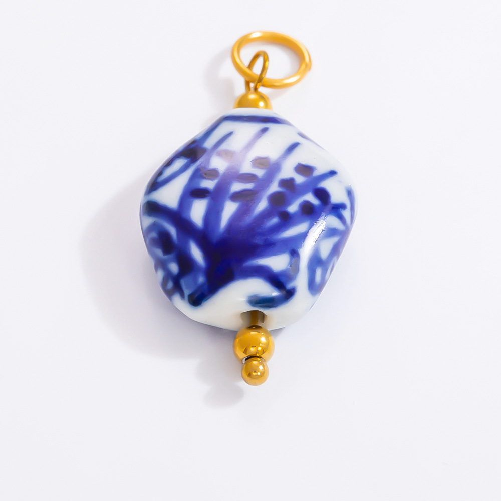 Blue and White Porcelain Stainless Steel Gold Color Women's Pendants h5Picture4